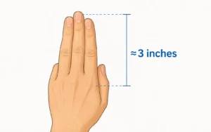 Three adult fingers held together compared to a 3 inch measurement Three adult fingers held together compared to a 3 inch measurement