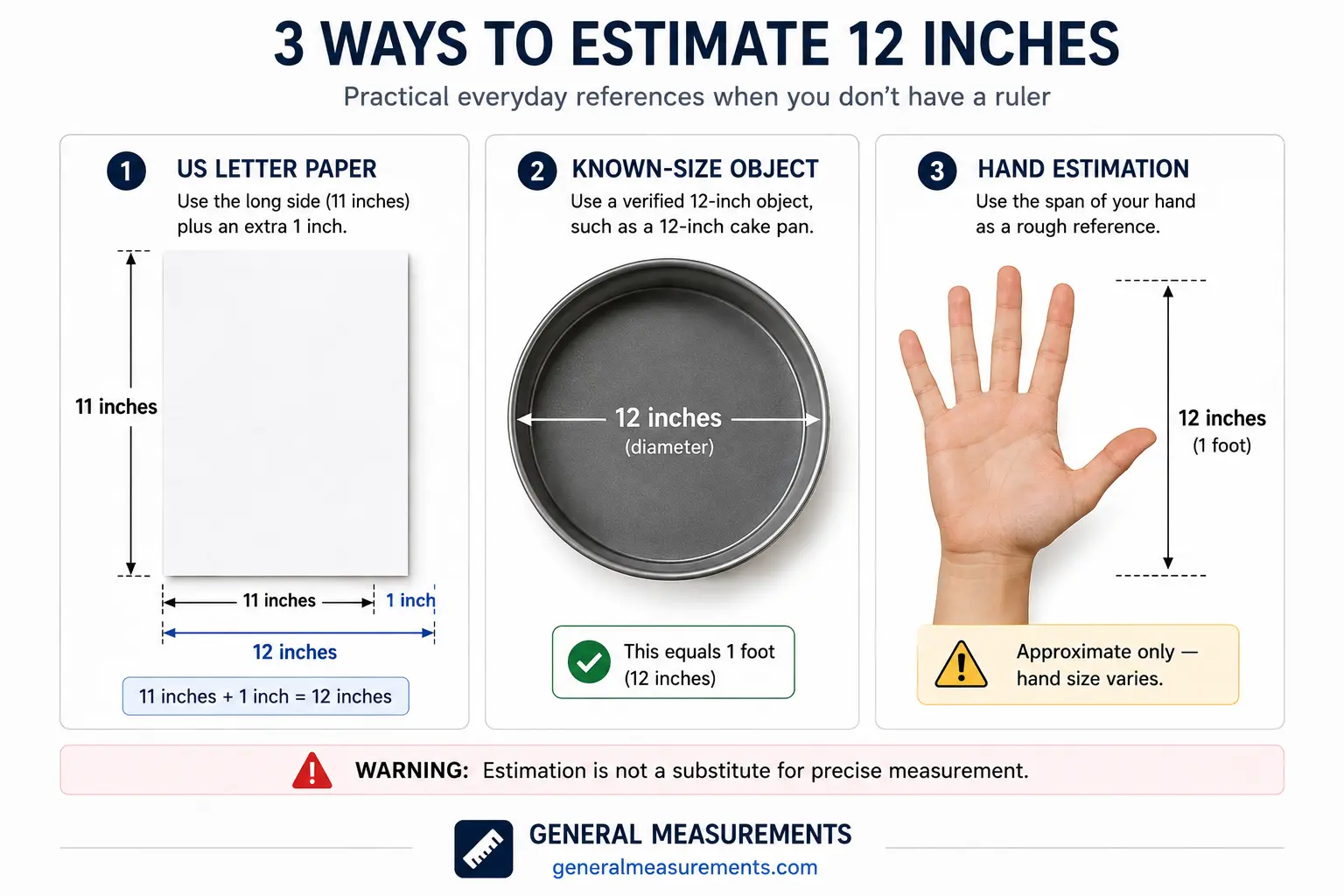 Practical ways to estimate a 12-inch length without using a ruler
