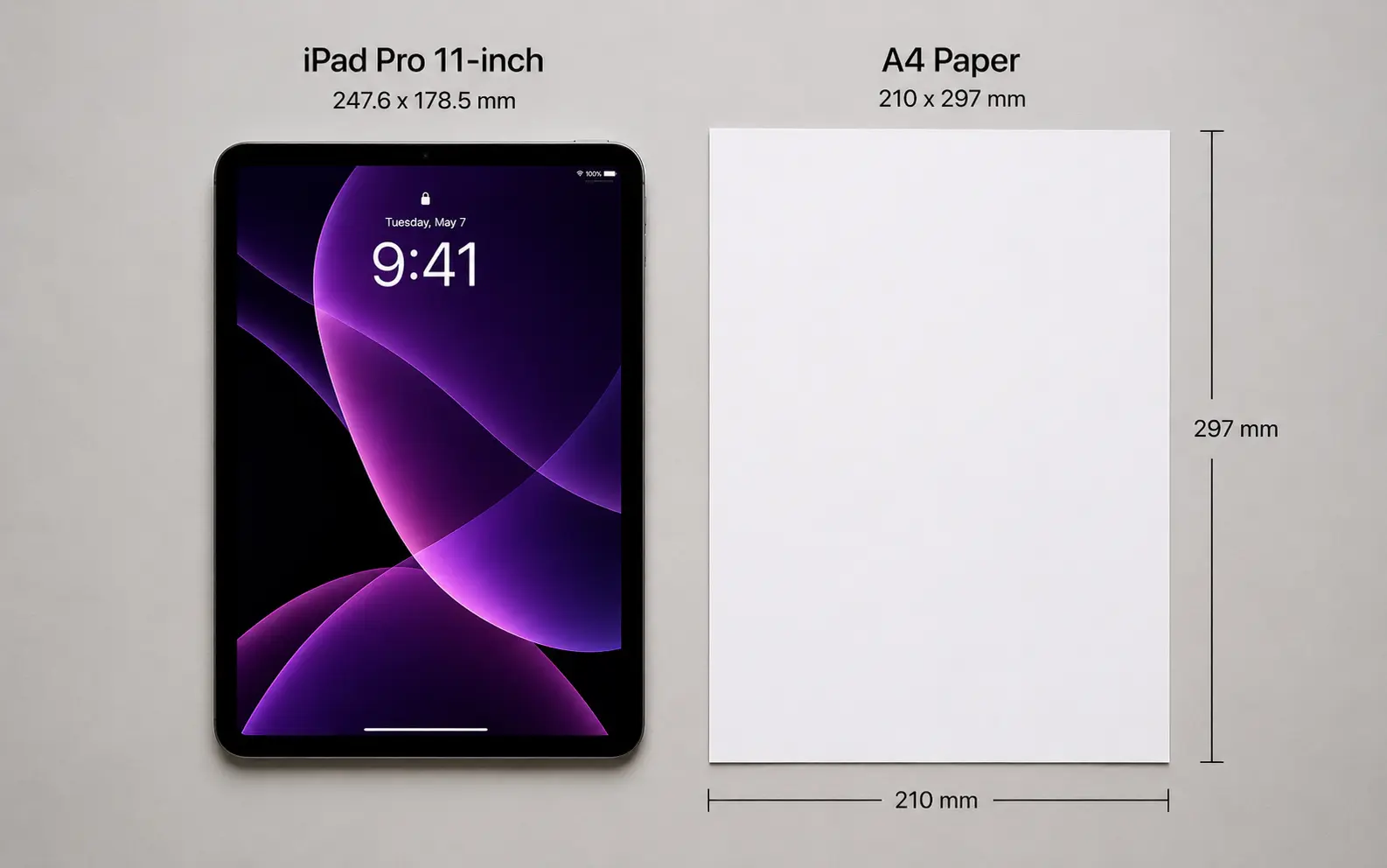iPad Pro size compared to A4 paper