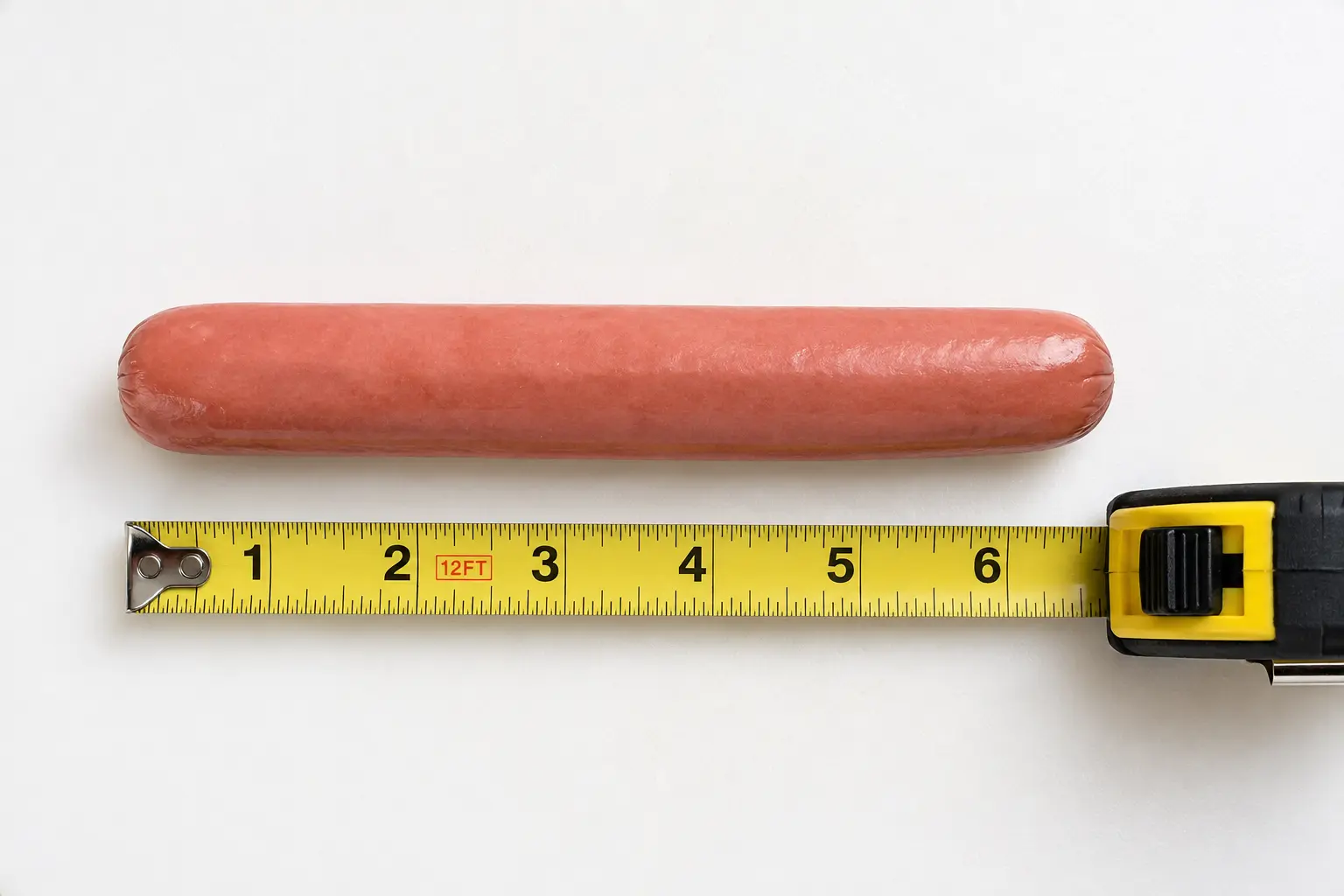 Classic beef hot dog measuring close to 6 inches long Classic beef hot dog measuring close to 6 inches long