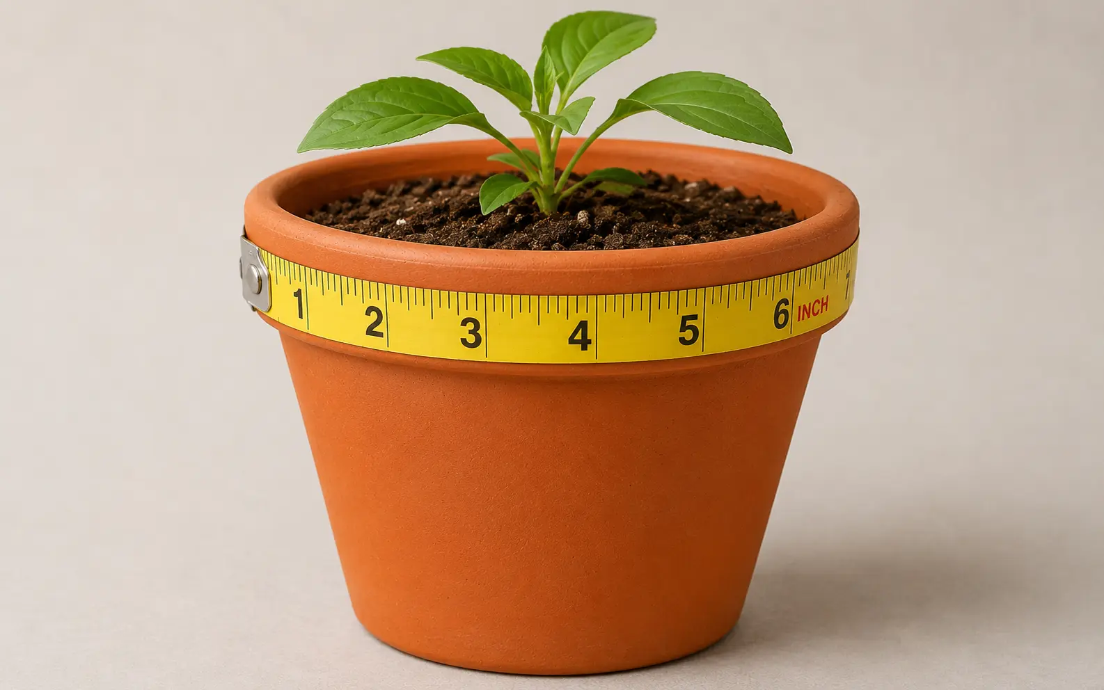 6-inch nursery plant pot, a standard garden center size 6-inch nursery plant pot, a standard garden center size